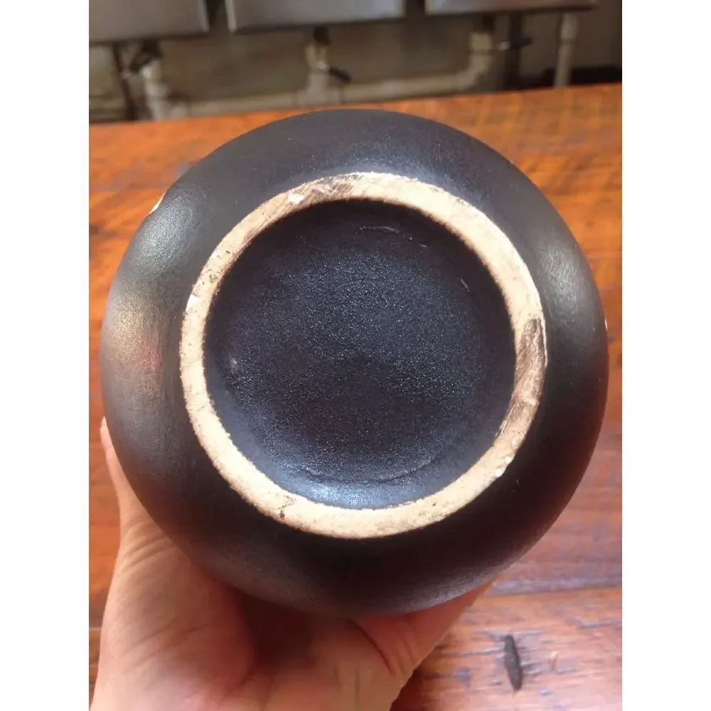 Vintage Scandinavian Swedish Black Matte Glaze Yellow Tear Drop Ikebana Vase
